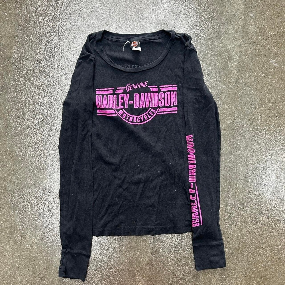 Harley Davidson Black Pink Long Sleeve Women's XS Birch Run Michigan Dealer Tee